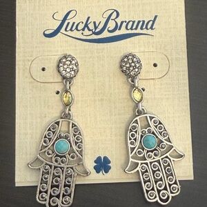 Lucky Brand Silver and Blue Hamsa Earrings